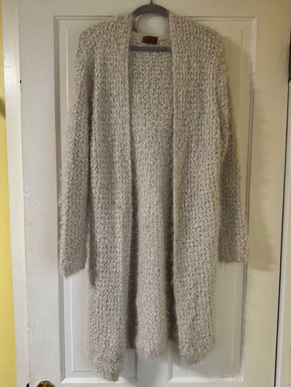 POL Open Front Fuzzy Soft Cream Hooded Duster Cardigan• Small